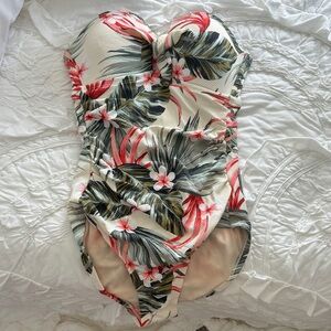 Target Tropical Floral One-Piece Swimsuit - Cream with Green & Coral